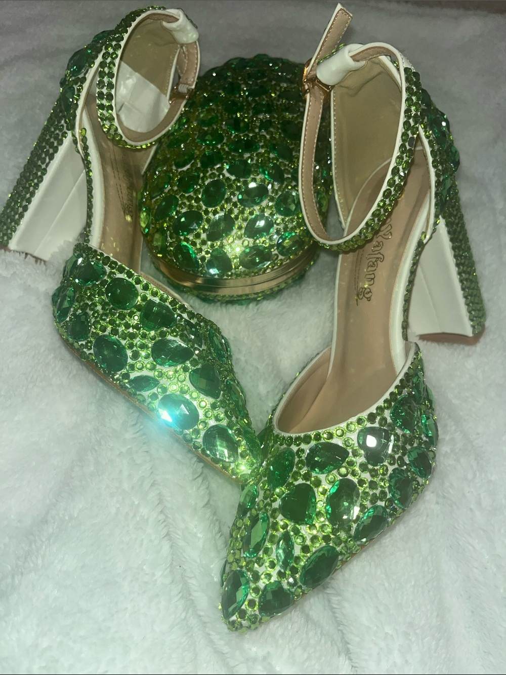 Beautiful detailed gem heels and clutch